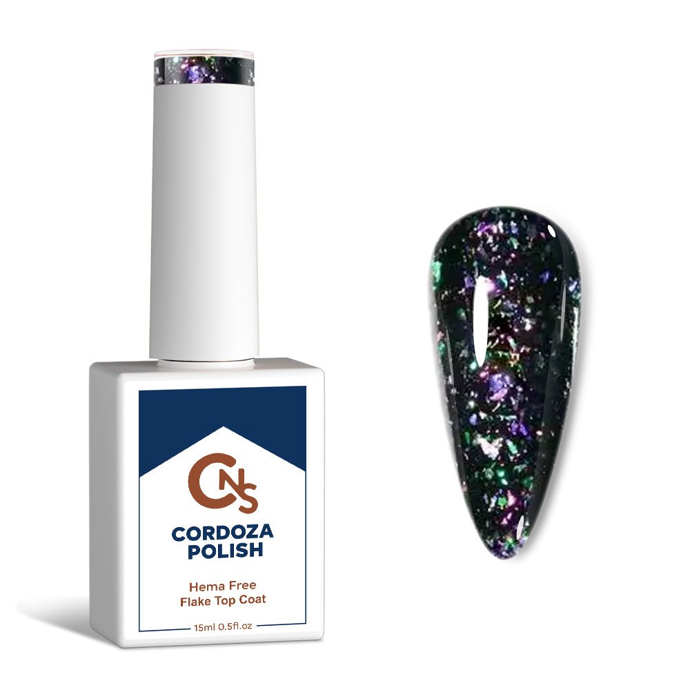 Mardi Gras Flake Top Coat - CNS Hema Free Gel Polish - Cordoza Nail Supply