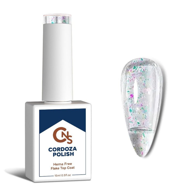 Mardi Gras Flake Top Coat - CNS Hema Free Gel Polish - Cordoza Nail Supply