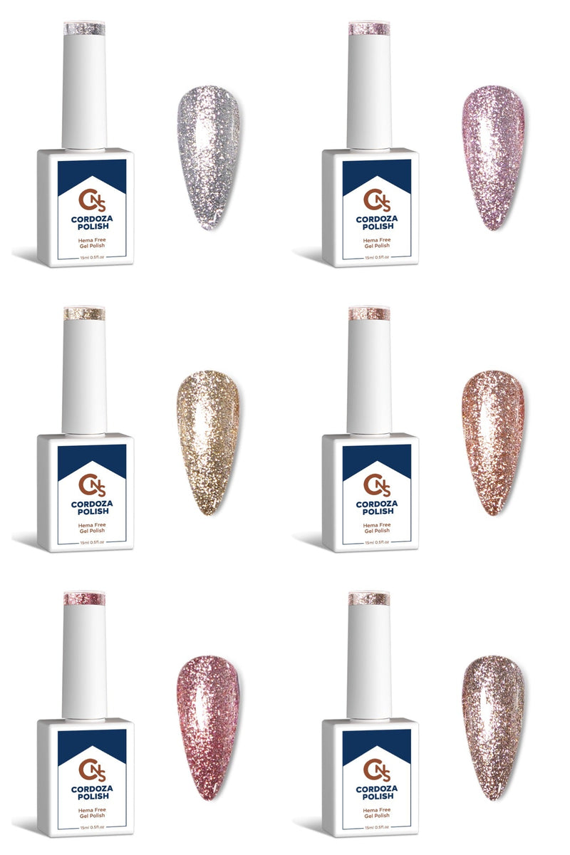 Platinum Sparkles 6pc Collection - Cordoza Nail Supply