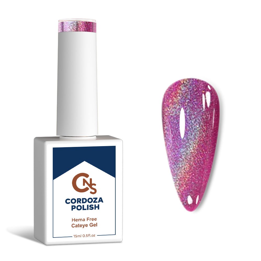 Prismatic Purr - CNS Hema Free Cateye Gel Polish (shown over pink in image) - Cordoza Nail Supply