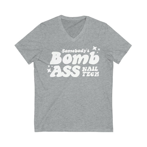 Bomb Nail Tech Short Sleeve V-Neck Tee - Cordoza Nail Supply