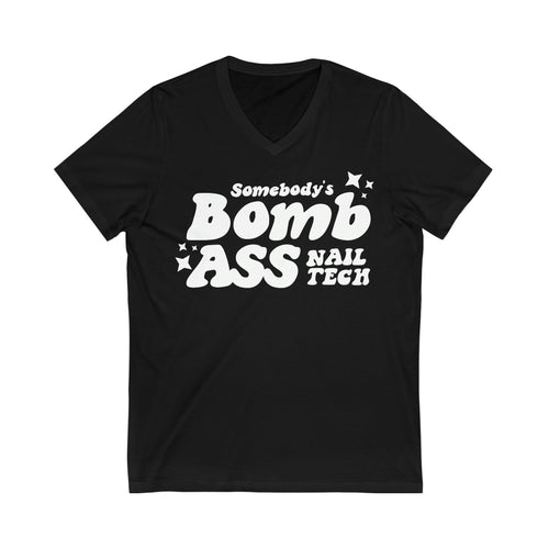 Bomb Nail Tech Short Sleeve V-Neck Tee - Cordoza Nail Supply